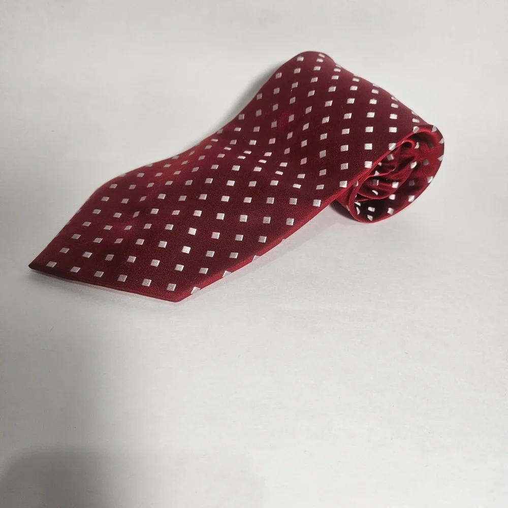 Luca Massei Red Silver Square Geometric Silk Tie Handmade Mens Necktie